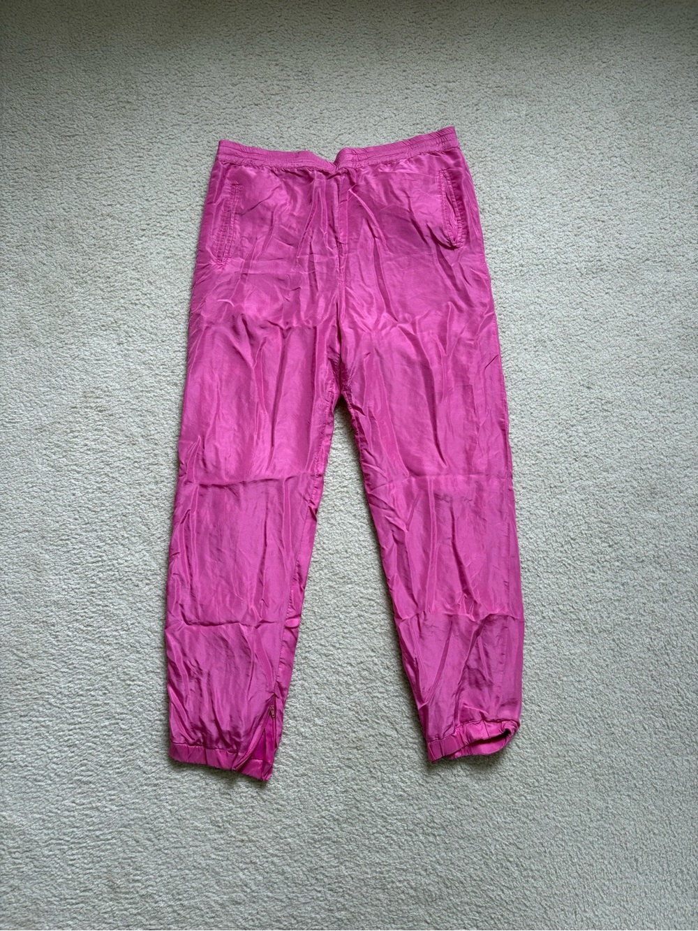 Vintage 100% silk tracksuit windbreaker pink pants sz S outdoor parachute retro